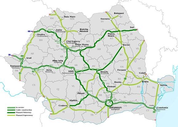 Mapa rumunské dálniční sítě