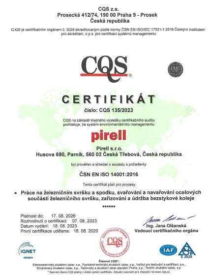 Certifikáty – Dopravní stavby, pozemní stavby, práce na železničním svršku a spodku.