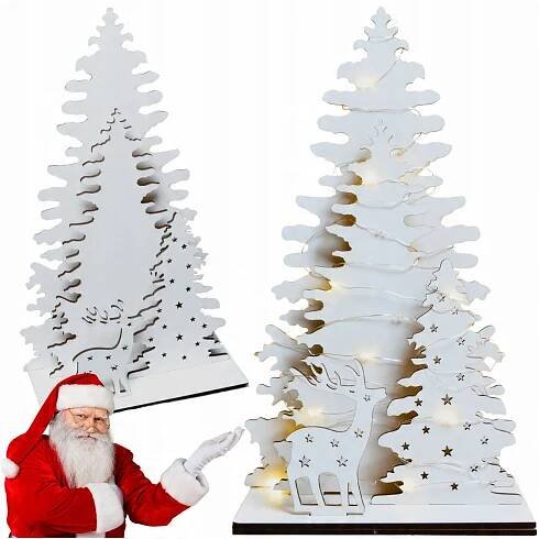 DŘEVĚNÝ SVÍTÍCÍ VÁNOČNÍ STROMEK LED LAMPIČKA VÁNOČNÍ DEKORACE JELEN 30x16 CM