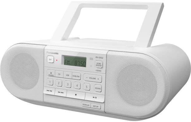 Panasonic RX-D550 přenosný výkonný rádiový přijímač 20W (CD, Bluetooth, USB, reproduktory s plným rozsahem 8cm, Sound Booster, bateriový), bílá - Značkový obchod Panasonic