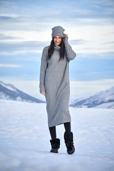 Svetrové dlouhé šaty - šedé - Fashion - Atelier Moravec