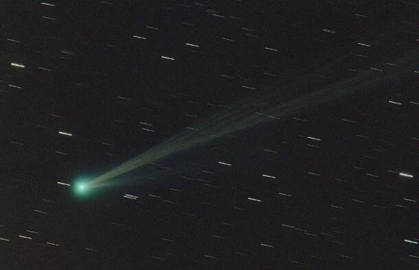 C/2023 P1 (Nishimura) 5. 9. 2023 4:41-4:57 SELČ, 15x60 s, ASI294MC Pro, Orion CT8 (200/900, s Paracorrem ohnisko 1012 mm), montáž EQ6 OnStep, ovládání a pointace ASIAir Mini, Alšovice, Jablonecko