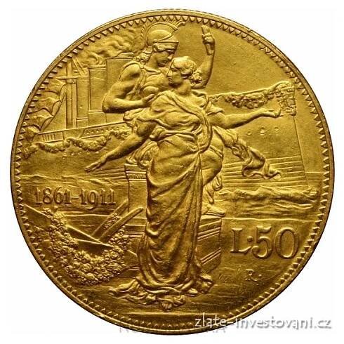 Zlatá mince italská 50 lira 1911-Výročí království Vittorio Emanuelle III. jen za 105 507 Kč - ZI-NUMISMATIKA