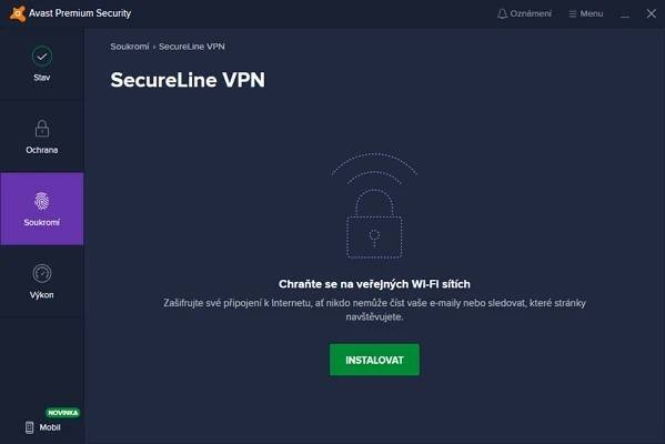 SecureLine VPN má ve verzi Avast Premium Security pouze formu nabídky ke stažení samostatné aplikace