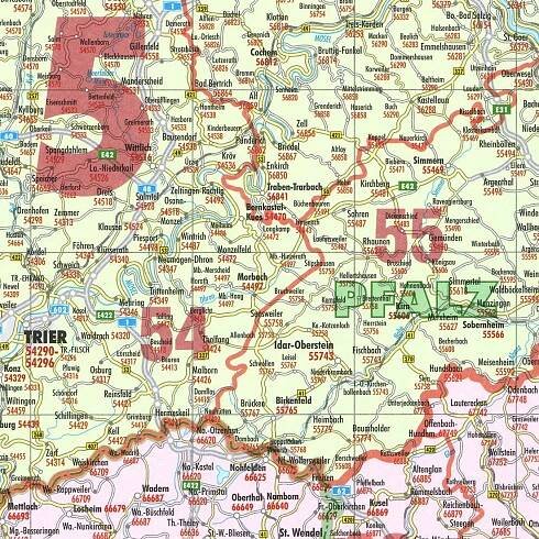 Německo PSČ III. 95,5x128cm lamino, lišty nástěnná mapa