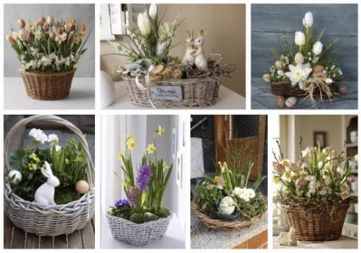 Inspirace na krásnou jarní dekoraci – Využijte jako základ proutěný košík!