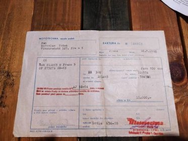 Záruční list jednostopých vozidel Jawa 350 + faktura rok 1968 - Auto-moto