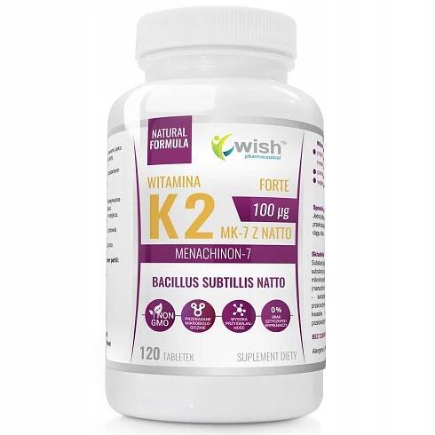 VITAMÍN K2 MK7 100μg s natto 120tabl 4 mce WISH podpora ZDRAVÉ KOSTI ZUBY