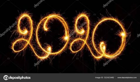 Stáhnout - Šťastný Nový rok 2020 s jiskry na černém pozadí — Stock obrázek