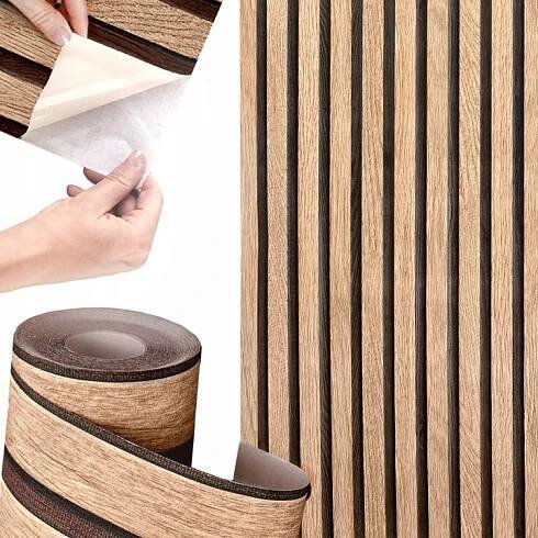 Tapeta Lamel Samolepicí Nástěnné panely 3D Dýha Lamely Bronz Dřevo 10 m