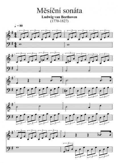 Ludwig van Beethoven: Měsíční sonáta (noty na snadný klavír)