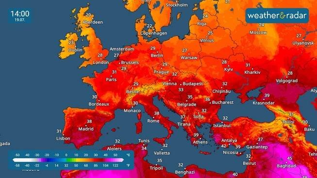 Weather&Radar's Temperature Radar forecast for tomorrow, Friday 18 July.