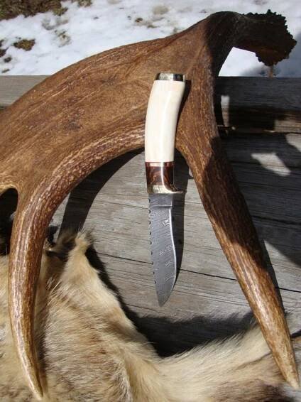WART HOG TUSK IRON WOOD HANDLE TWIST DAMASCUS BLADE KNIFE - MAB Custom Knives