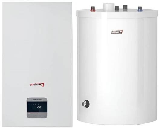 Sestava systémového kondenzačního kotle Protherm Panther Condens FlameFit 25KKO-CS/1, 3,3 - 26,9 kW, se zásobníkem AK120