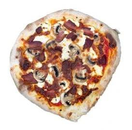 25. Rustica rajčata – sugo, mozarella, slanina, žampiony, feferonky (1,7,12)