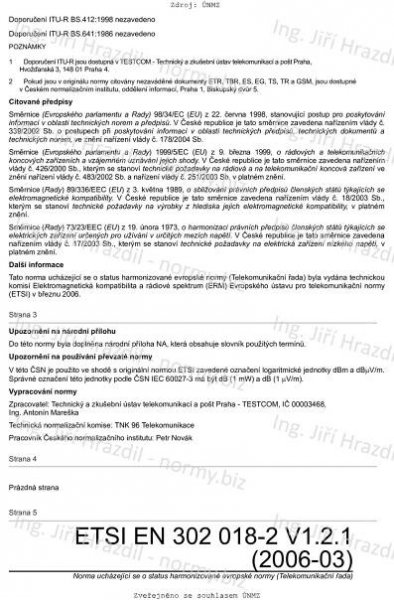 ČSN ETSI EN 302 018-2 V1.2.1 (875115) - Elektromagnetická kompatibilita a rádiové spektrum (ERM) - Vysílací zařízení služby