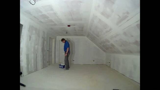 Sádrokarton - lepení na pěnu a tmelení v podkroví / Plasterboard - foam sticking and attic sealing