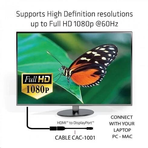 Club3D Adaptér pasivní DisplayPort 1.1 na HDMI 1.3 (M/F), 24cm | Veashop
