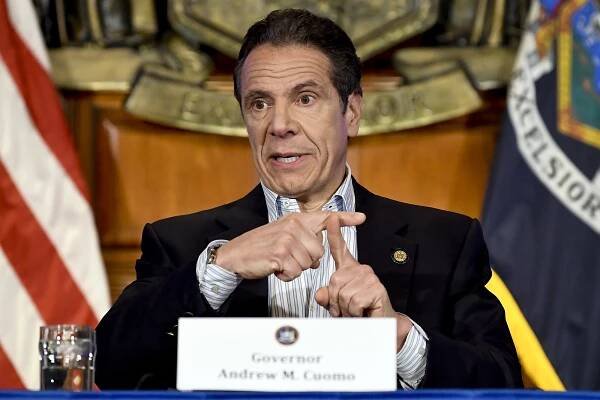 Gov. Andrew Cuomo speaks at his daily coronavirus news conference today.