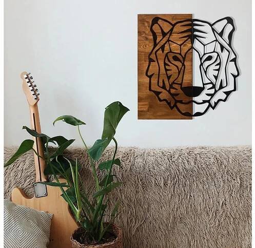 Nástěnná dekorace 56x58 cm tygr dřevo/kov