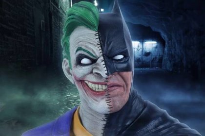 Spooky Half Batman Half Joker Desktop Wallpaper