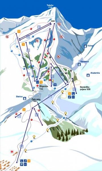 Mapa sjezdovek v Bansku.