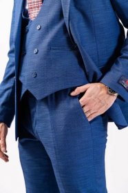 Modrý pánský oblek Slim Fit s vestou, model Malcolm | PACO ROMANO