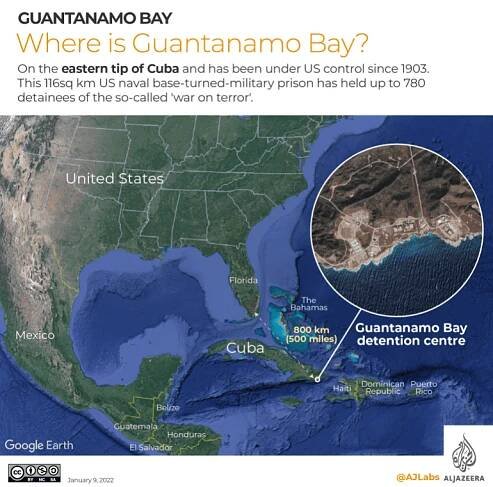 Map showing where Guantanamo Bay is