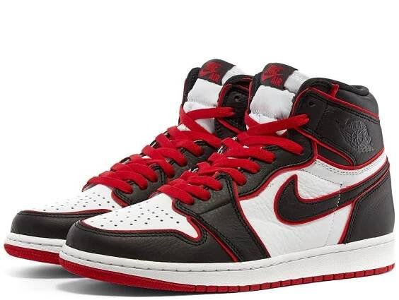 Nike Air Jordan 1 Bloodline черно-белые с красным кожаные мужские-женские (35-44)