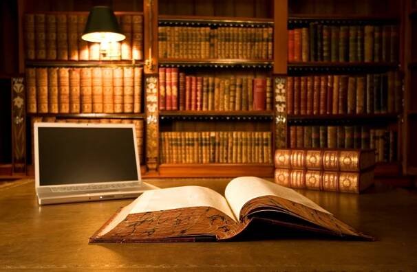 Laptop in a library