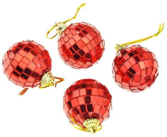 OEM Vánoční kouličky 4cm disco koule červené Set 4ks 8718158437136