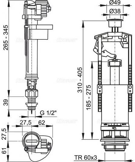 ALCAPLAST Splachovací souprava se STOP tlačítkem SA2000S 1/2”