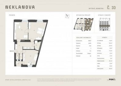 Bytová jednotka č. 33 o dispozici 3+kk a podlahové ploše 90.1 m² | PSN