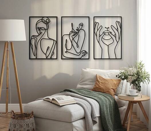 OBRAZY DO OBÝVACÍHO POKOJE AŽUROVÉ TVÁŘE POSTAVY 3D ŽENA TRIPTYCH DEKORACE Materiál provedení deska
