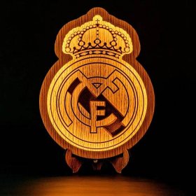 Дървена лампа с LED осветяване Real Madrid