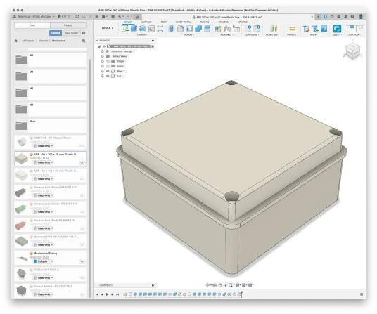 ABB 100 x 100 x 50 mm Plastic Box - RS# 454955 drawn in Autodesk Fusion 360