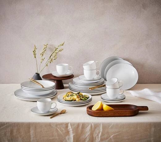KOMBINOVANÁ SOUPRAVA, 30dílné, porcelán - bílá/černá, Basics, keramika - Seltmann Weiden