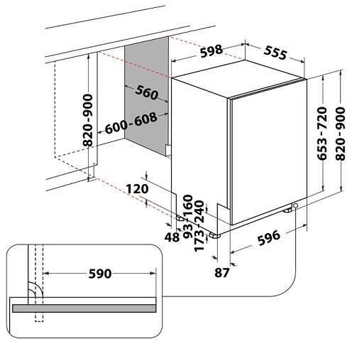 Whirlpool Myčka nádobí Vestavné W8I HT58 T Full-integrated B Technical drawing