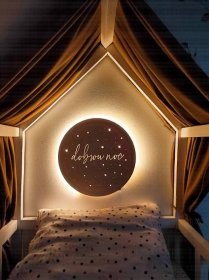 dřevěné dekorační světýlko- dobrou noc, hvězdičky