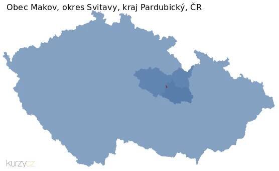 Mapa obce Luže, okresu Chrudim a kraje v ČR