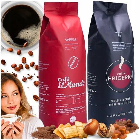 ITALSKÁ Káva zrnková 1kg Varese + 1kg Frigerio El Mundo Arabika Robusta