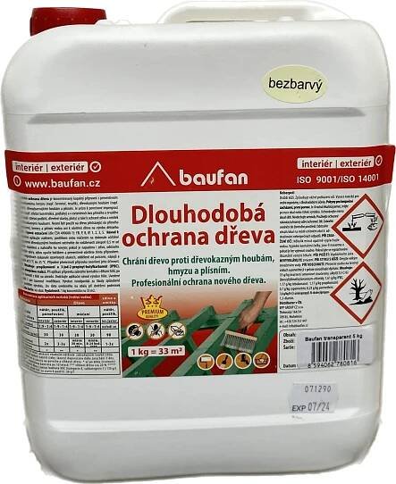 Baufan - dlouhodobá ochrana dřeva - 5 kg, transparent (ředění až 1:9)