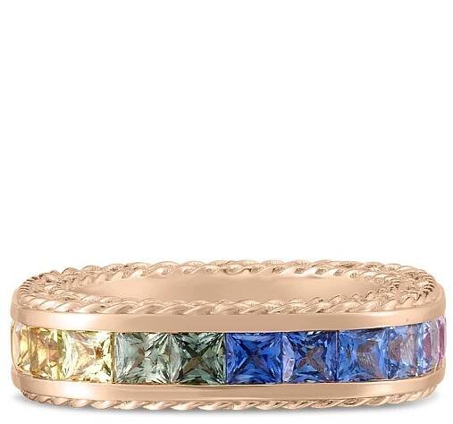 18K ROSE GOLD PRINCESS MULTI SAPPHIRE SQUARE RING