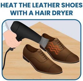 heat leather dress shoes with a hair dryer