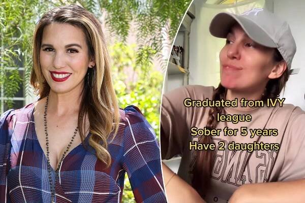 A split image of Christy Carlson Romano in 2019 and a screenshot of her 2021 TIkTok video.