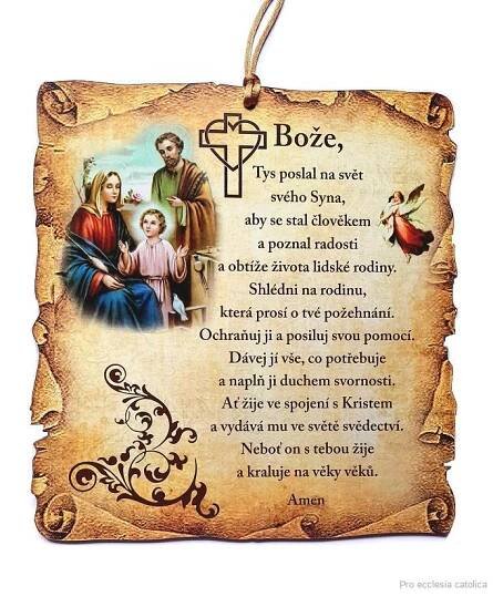 Domácí požehnání Svatá rodina - s modlitbou na dřevěné destičce