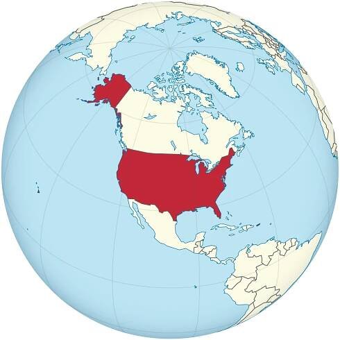 Map showing the United States in an orthographic projection
