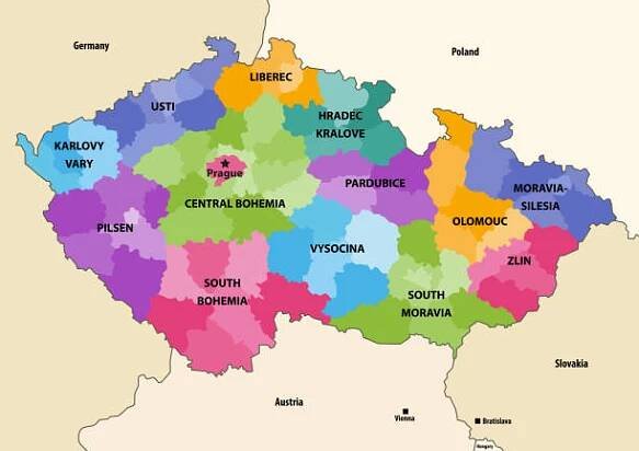 vektorová mapa regionů české republiky se sousedními zeměmi a územími - liberec stock ilustrace
