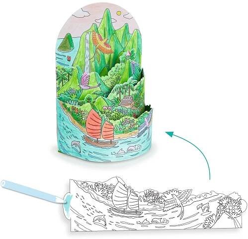 Výtvarná sada Djeco - Skládací 3D omalovánky - Na ostrově - Skibi Kids