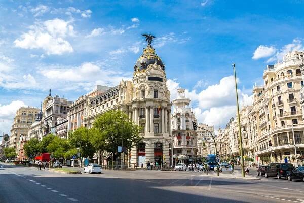 Metropolis hotel in Madrid on a beautiful summer day